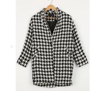 Blank NYC Your Own Beat Wool Blend Houndstooth Knit Cocoon Coat Size M Black